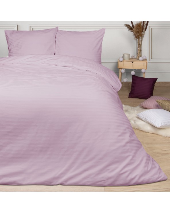 Pościel satyna bawełniana 140x200 + 1x70x80 CIZGILI lila