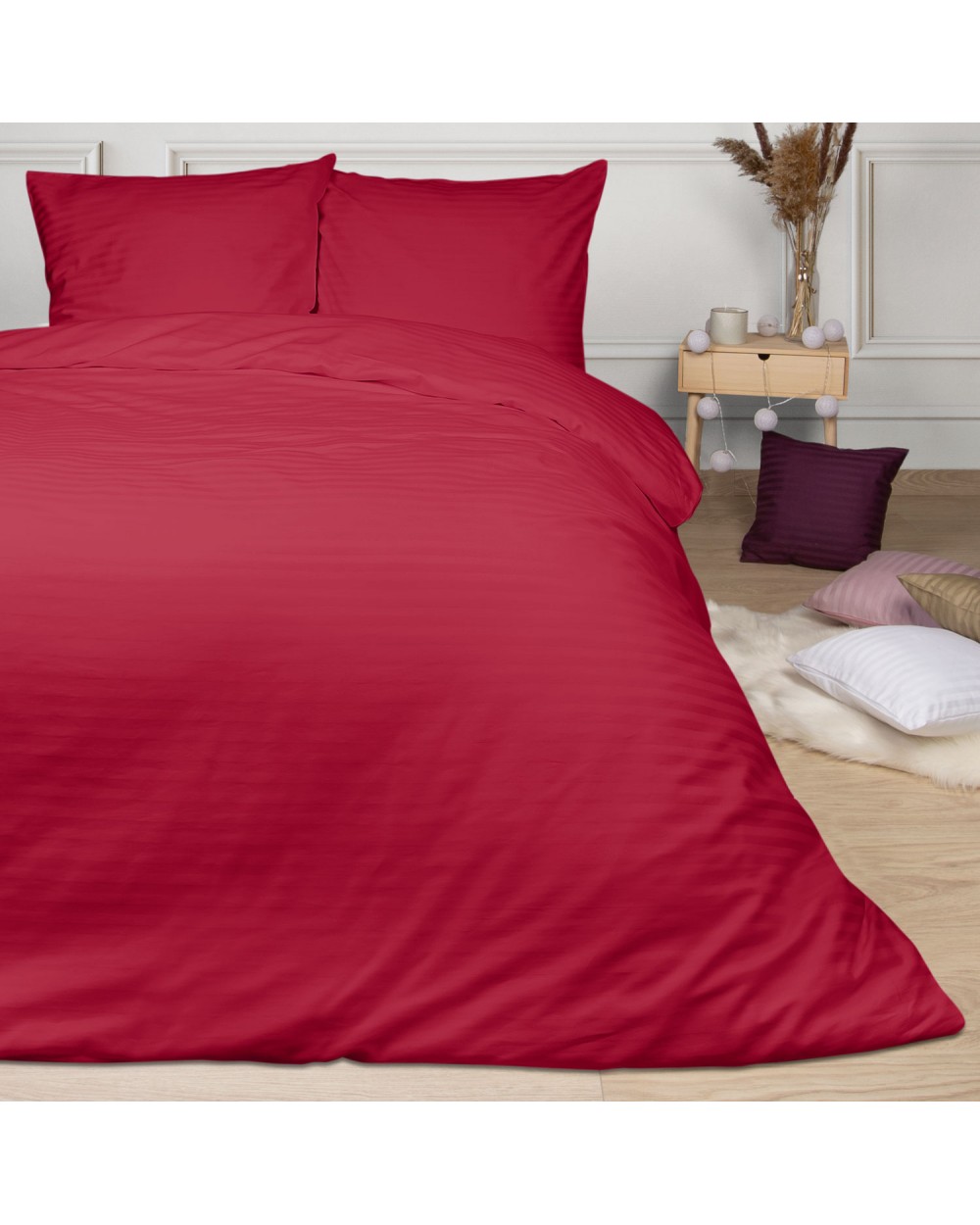 Pościel satyna bawełniana 140x200 + 1x70x80 CIZGILI red