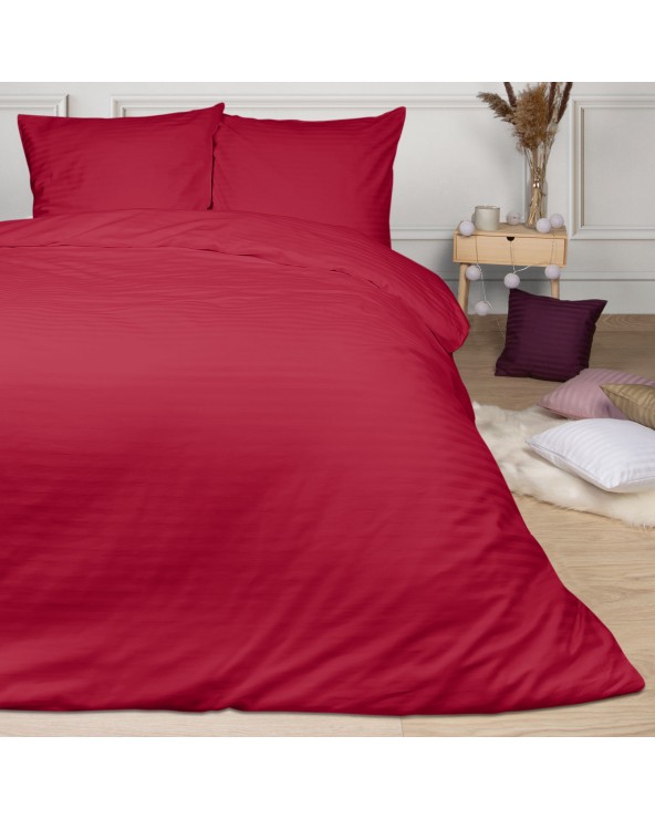 Pościel satyna bawełniana 200x220 + 2x70x80 CIZGILI red