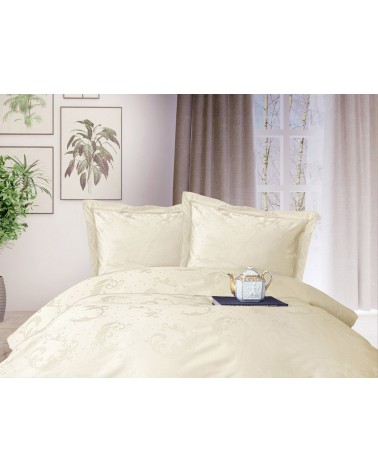 Pościel satyna żakardowa 200x220 + 2x70x80 Beluga Ecru Luxury Premium