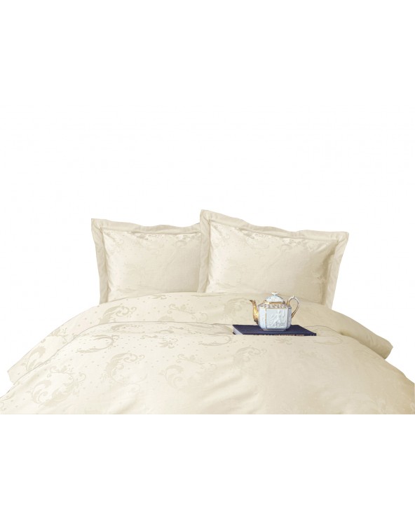 Pościel satyna żakardowa 200x220 + 2x70x80 Beluga Ecru Luxury Premium