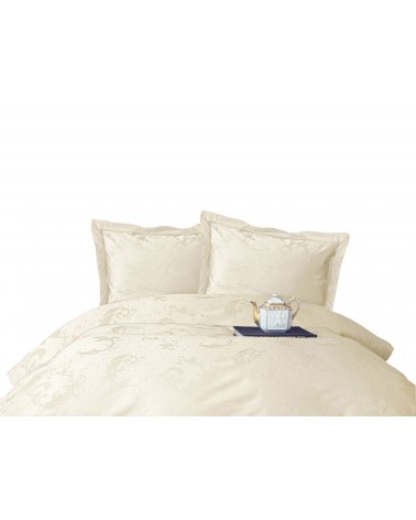 Pościel satyna żakardowa 200x220 + 2x70x80 Beluga Ecru Luxury Premium