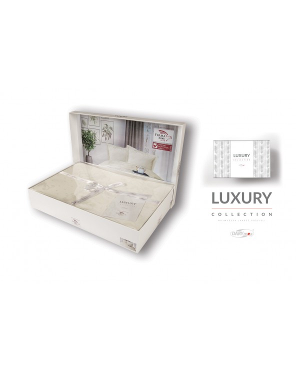 Pościel satyna żakardowa 200x220 + 2x70x80 Beluga Ecru Luxury Premium
