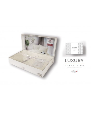 Pościel satyna żakardowa 200x220 + 2x70x80 Beluga Ecru Luxury Premium