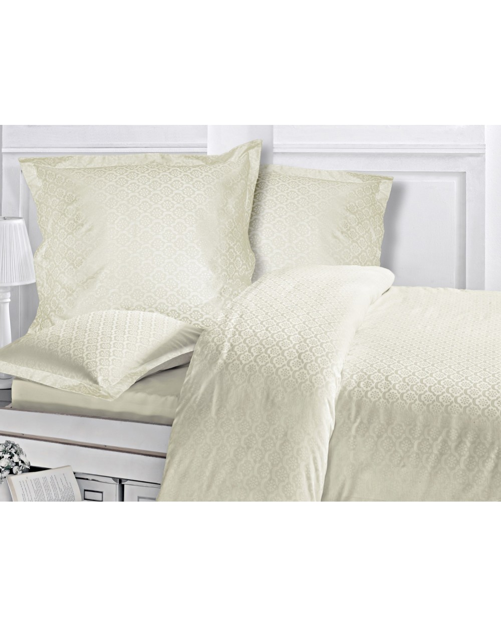 Pościel satyna żakardowa 200x220 + 2x70x80 Monte Ecru Luxury Premium