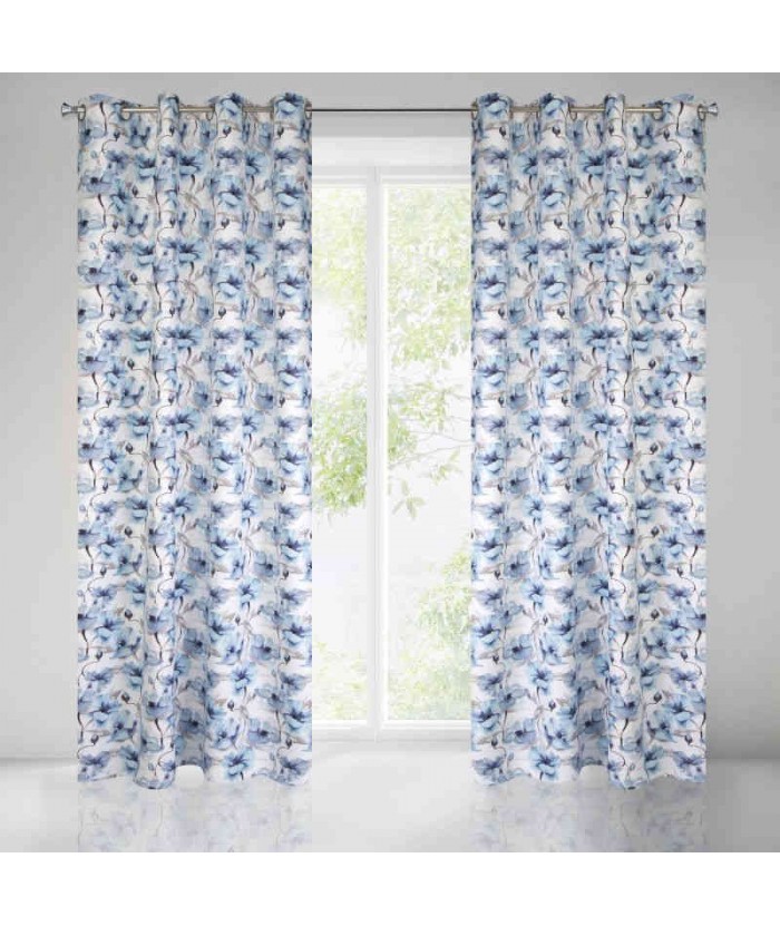 Zasłona zaciemniająca w kwiaty Willow 135x250 niebieska z przelotkami
