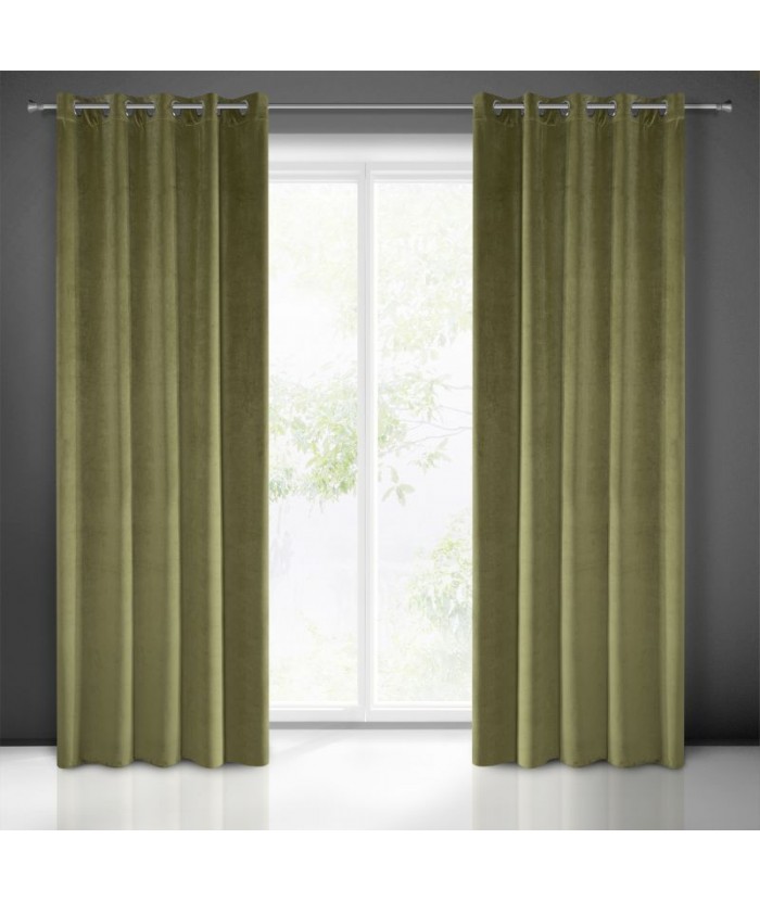 Zasłona welwetowa Villa 140x250 oliwka z przelotkami