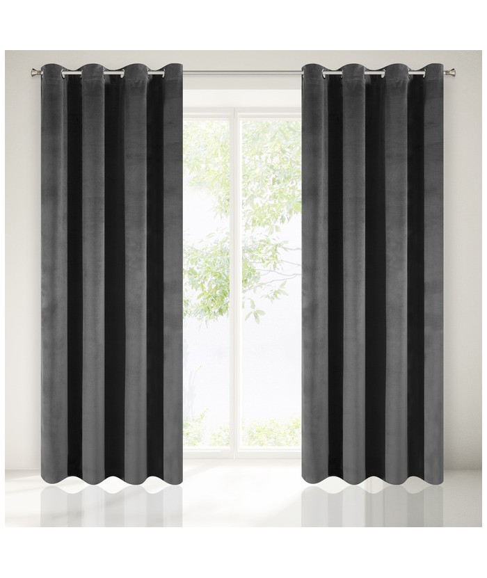 Zasłona welwetowa Velvet 140x250 stalowa z przelotkami