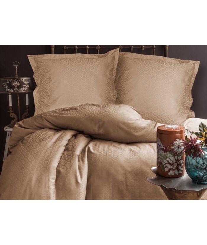 Pościel satyna żakardowa Monte Beige 160x200 + 2x70x80 Luxury Premium