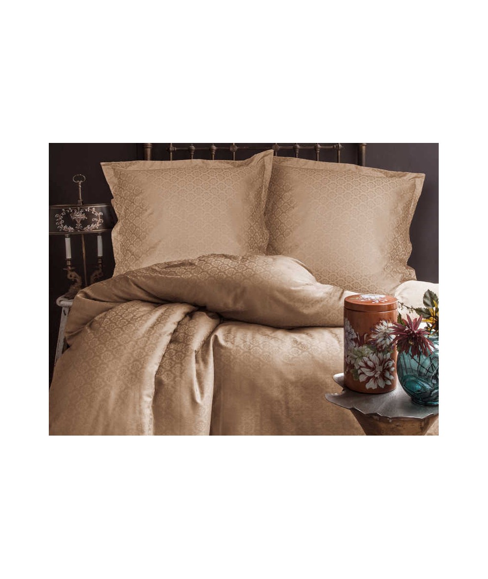 Pościel satyna żakardowa Monte Beige 160x200 + 2x70x80 Luxury Premium