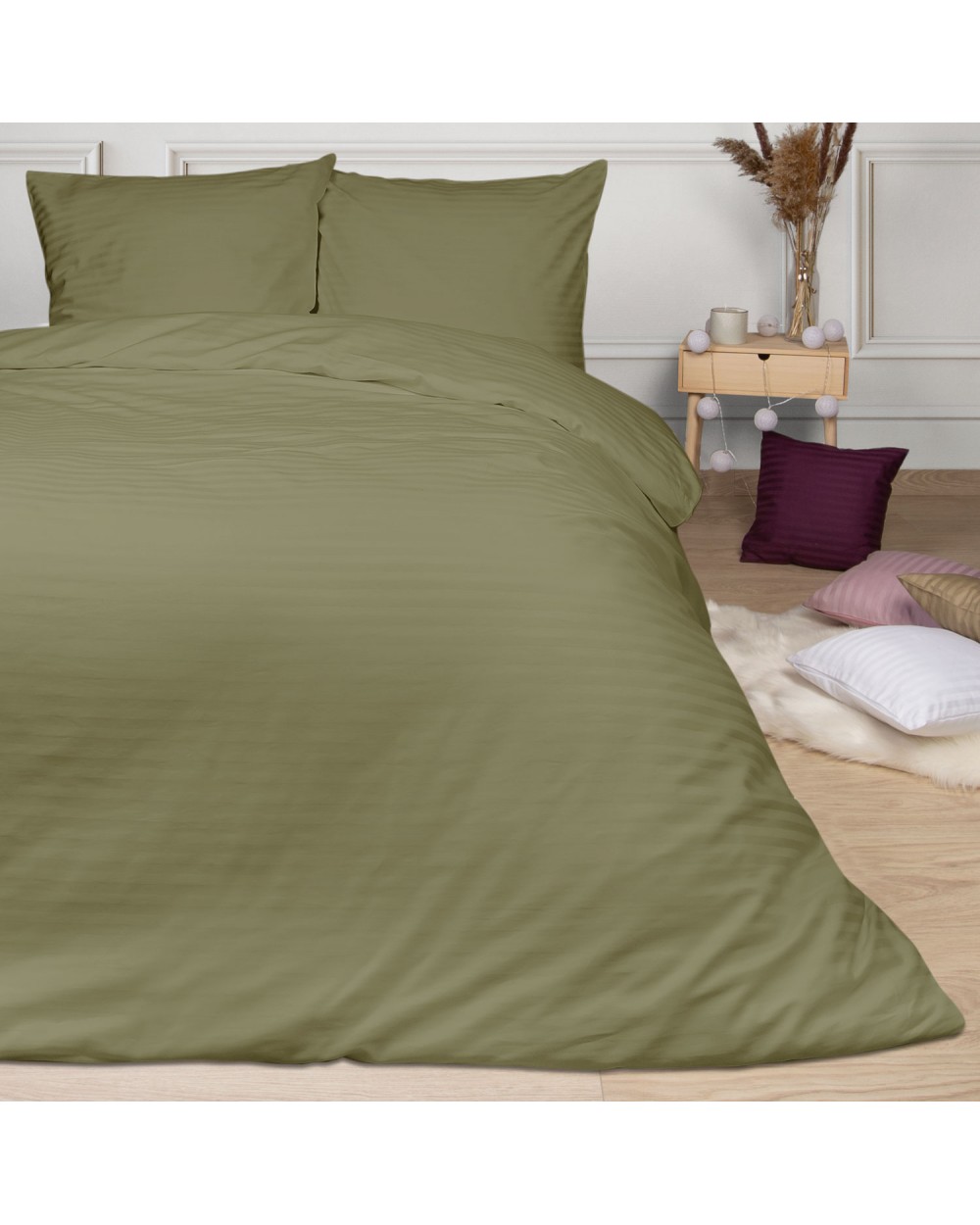 Pościel satyna bawełniana 140x200 + 1x70x80 CIZGILI olive Darymex