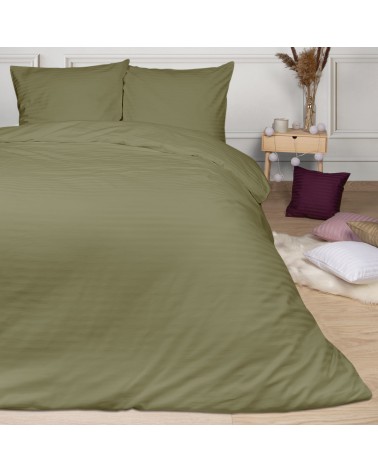 Pościel satyna bawełniana 140x200 + 1x70x80 CIZGILI olive Darymex
