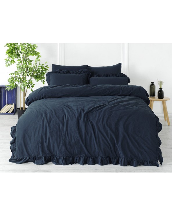 Pościel z falbanami 160x200 + 2x70x80 Stonewashed Dress Blue Darymex