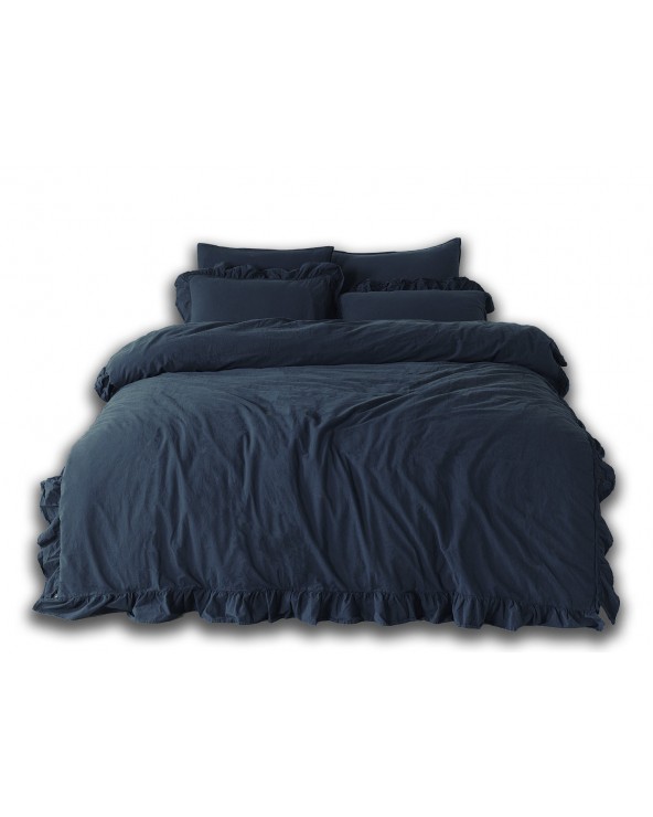 Pościel z falbanami 160x200 + 2x70x80 Stonewashed Dress Blue Darymex