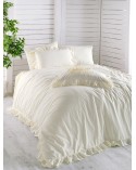 Pościel z falbanami 200x220 + 2x70x80 Stonewashed Snow White Darymex
