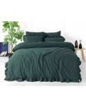 Pościel z falbanami 200x220 + 2x70x80 Stonewashed Dark Green Darymex
