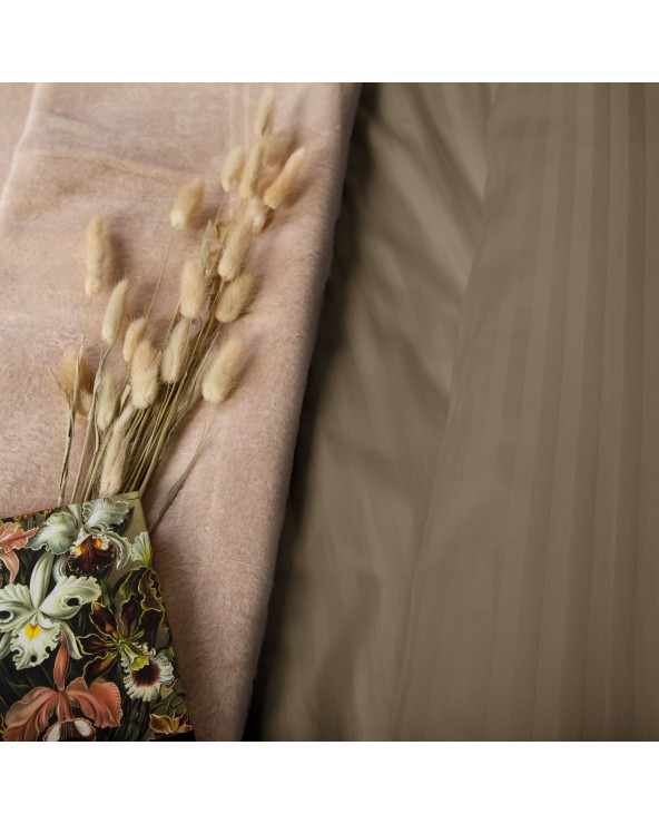 Pościel satyna bawełniana 140x200 + 1x70x80 CIZGILI light brown Darymex